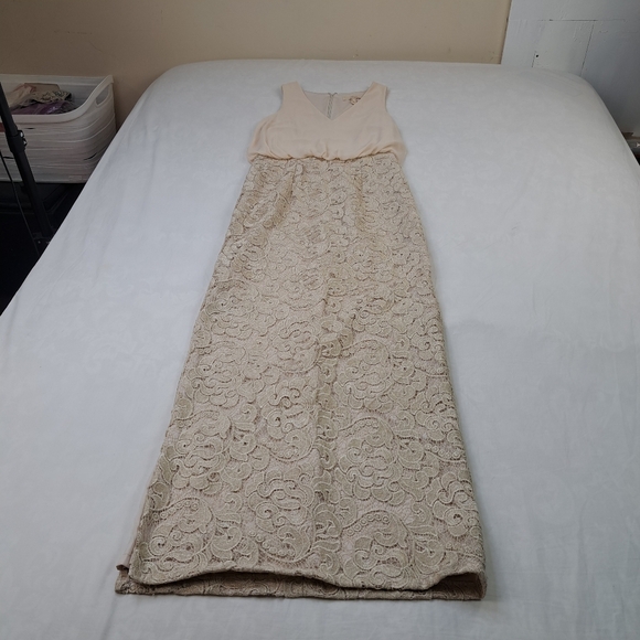 Aidan Mattox Long Formal Chiffon Lace Evening Dress Beige Size 2 - Picture 7 of 13